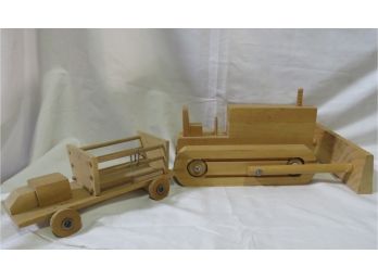 Vintage Handcrafted Wooden Bulldozer