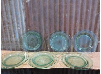 Vintage Uranium Green Glass, 6' Dessert Plates, Set Of 6