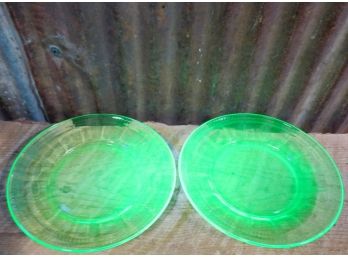 Vintage Uranium Green Glass 6' X 4.25' Plates, Set Of 2 Saucers