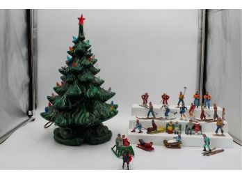 Vintage Cermanic Christmas Tree And Vintage Metal People