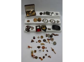 Miscellaneous Lot Of Belt Buckles And Pins And Buttons