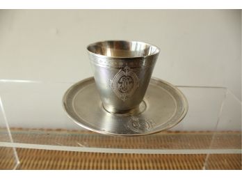Antique Silver Plate Cup And Saucer
