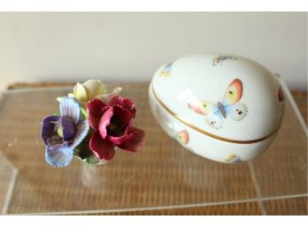 Limoges Trinket Box And Porcleain Flower By Crown