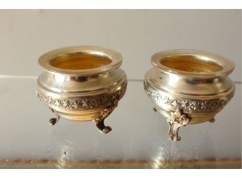 2 Antique Silver Plate With Feet Salt Keepers