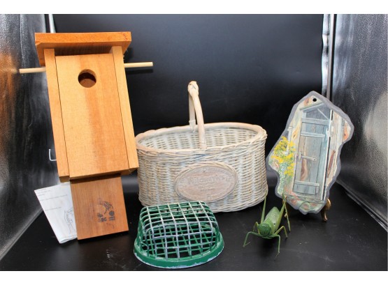 Hildreth's Basket, Handpainted Slate, Large Flower Frog, Birdhouse, Grasshopper