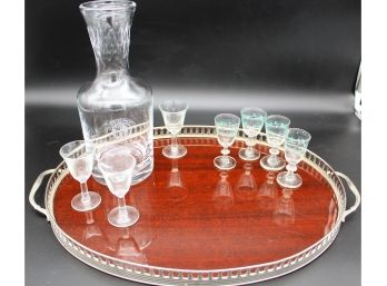 Old Field Decanter &  Cordial Glasses & Tray