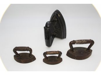 4 Antique Cast Iron 'Irons' 6' 4' 3 1/2' 2 3/4'