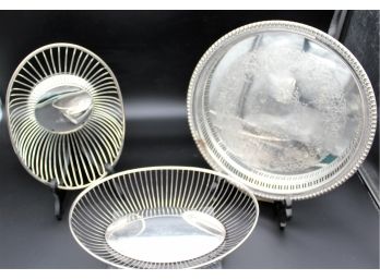 2 - Silver Plate Bread Baskets, 1 Tray