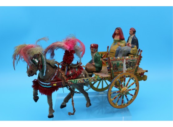 Vintage Hand-painted Horse Wagon & People 10'L X 4'w