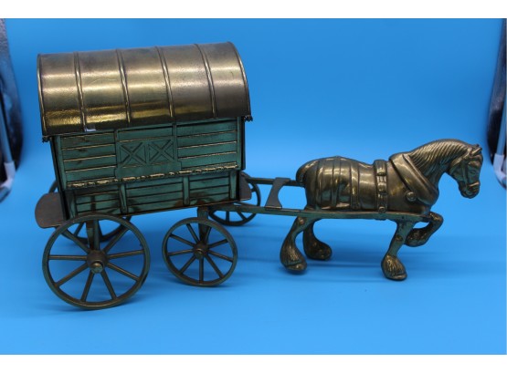 Nice Size Brass Wagon & Horse 21'L X 7'w