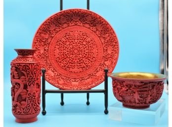Cinnabar Chinese Lacquered Set