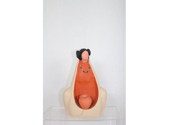 Signed Sculpture,   Native American Women With Pot  By Jobeth Maize Zumi