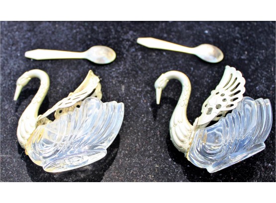 Salt & Pepper Swans 3' Pair With Spoons