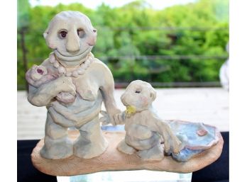 Clay Statue Mom With Baby & Child With Blanket