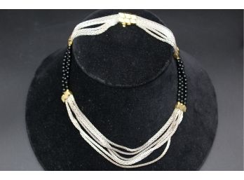 18k Signed MB Onyx & Steel Necklace