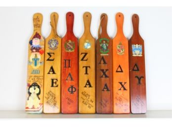 7 Soriety Paddles & 1958 Beta Zeta Glass
