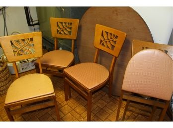 Vintage Fold-up Chairs (4) With Round Table With Leaf
