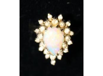 14k Fire Opal With Diamonds Ring