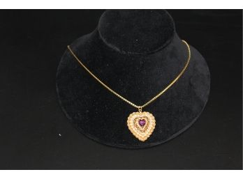 14kt Heart Locket Pearls & Amysteth & Necklace See Details
