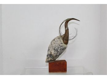 Egret Rock Sculpture With Copper Top