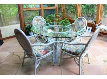 Round Rattan White  Table With Glass Top& 4 Chairs LOCAL AVAILABLE MOVER