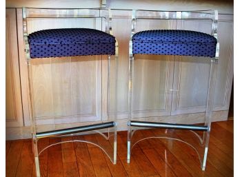 Handcrafted  Lucite Stools With Foot Steel Foot Rest 34'H X 18'W X 16'D  Circa 1980's