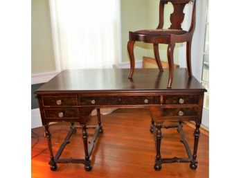 1800's Mahogany Antique Desk W/Needlepoint  Cushion Chair