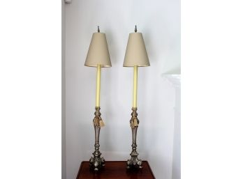 Pair Of Antique Finish Silver Buffet Lamps