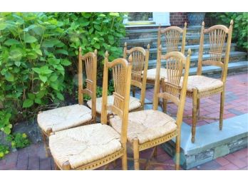 6 Wheatback Chairs With Rush Seating  ( Mover Available)