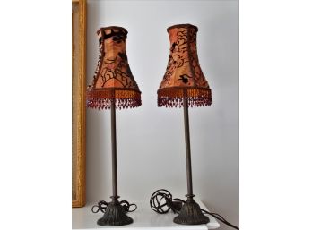 Pair Of Boudoir Lamps With Antique Shades
