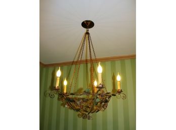 Five-Light French Wrought Iron Painted Floral Chandelier