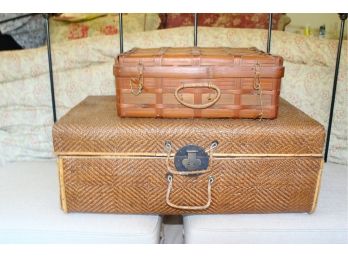 Vintage Rattan Suitcase & Picnic Box