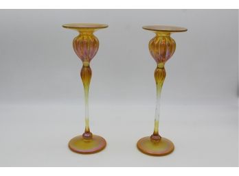 Pair Of Glass Candlesticks