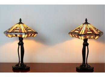 Pair Of Stained Glass Lamps