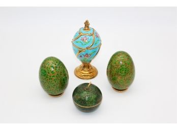 Beautiful Cloissone Eggs & Apple And House Of Faberge Egg