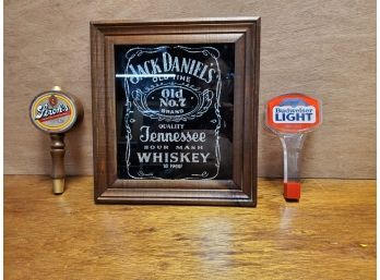 Jack Daniel's Plaque, Bud & Stroh's Tap Handles