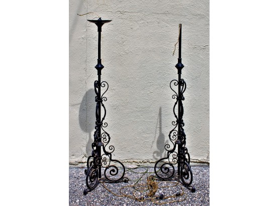 Pair Of Wrought Iron Floor Lamps