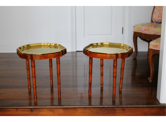 Pair Of Small Tables With Brass Trays