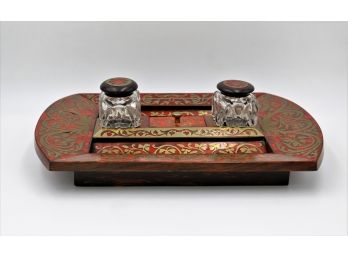 Victorian Boulle Red-Stained Tortoise Shell Desk Set