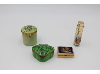Set Of 4 Assorted Limoges Pill Boxes