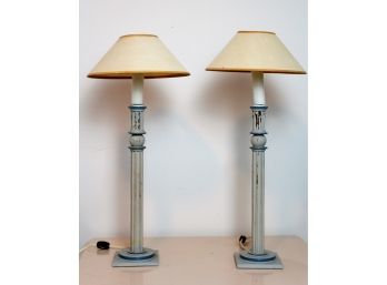 Pair Of Distressed Column Style Lamps