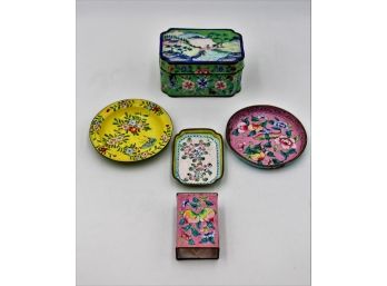 Collection Of Small Enamel Trays & Containers