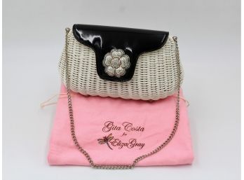 Eliza Gray Vintage Wicker Bag With Swarovski Flower