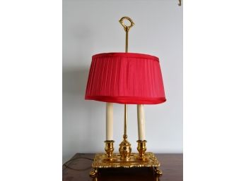 Brass Desk Lamp With Red Silk Shade