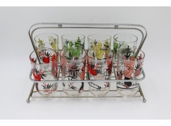 Vintage Retro Glass Holder With Colorful Glasses