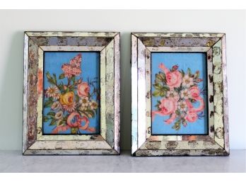 Pair Of Hand Painted Flowers With Matching Frames