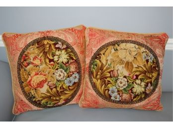 Pair Of Antique Embroidered Pillows