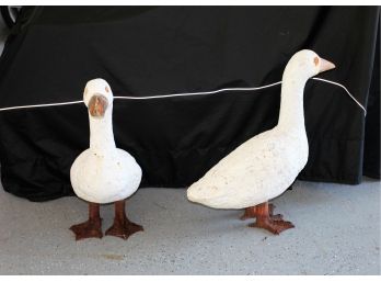 Large Pair Of Outdoor White Ducks