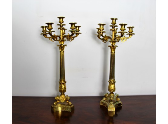 Lovely Pair Of Large Bronze 6 Light Candlelabras
