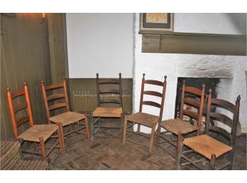 Set Of 6 Antique Ladderback Chairs
